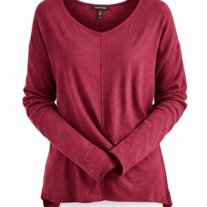 Eileen Fisher Burgundy Long Sleeve Knit Top Size M Minimalist Relaxed Fit